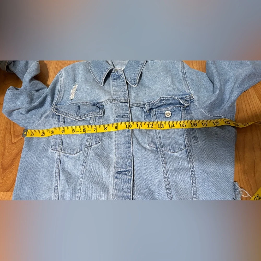Hollister Light Wash Denim Frayed Distressed Button Biker Rock Grunge Jacket XL - Picture 7 of 9
